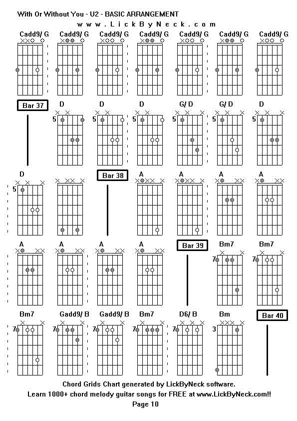 Chord Grids Chart of chord melody fingerstyle guitar song-With Or Without You - U2 - BASIC ARRANGEMENT,generated by LickByNeck software.